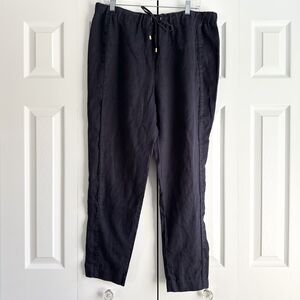 Ellen Tracy Linen Pants Size XL Navy Stretch Waistband Drawstring